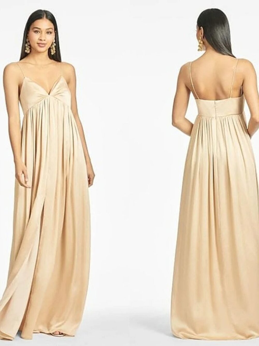 Sachin & Babi Jessica Crinkle Georgette Champagne Gown -NWT